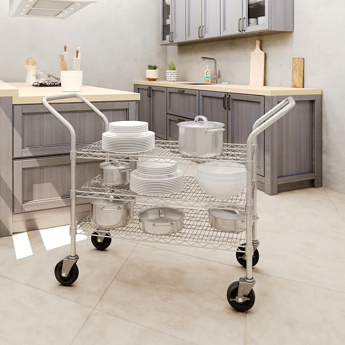 18" W x 36" L x 36" H Chrome Heavy Duty Utility Cart | 3-Tier | NSF Commercial - Image 3