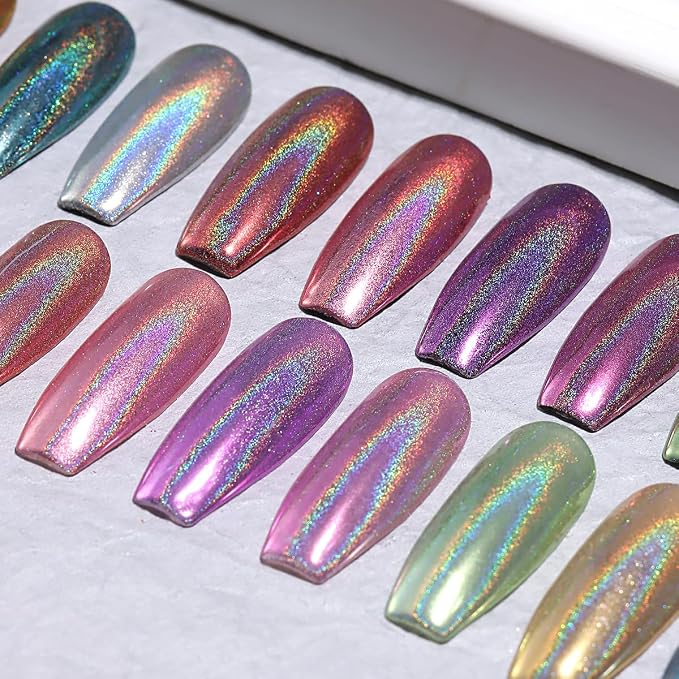 10 Colors Holographic Nail Powder, Holo Aurora Iridescent Metallic Mirror Laser - Image 5