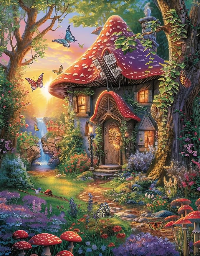 Art Crafts 14ct Counted Cross Stitch Patterns Kits Mushroom House Butterflies by Moohue