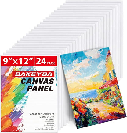 Canvas Boards 24 Pack, 9x12 Inch Painting Canvas Panels, 100% Cotton White by Unknown