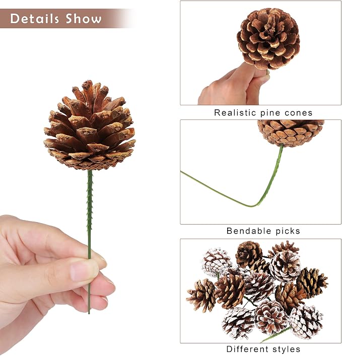 Fovths 24 Pieces Christmas Pine Cones Pick Pinecones Ornament Christmas Tree - Image 3