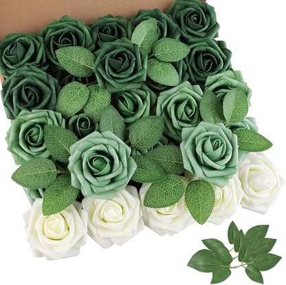 AmyHomie 25pcs Real Looking Artificial Shades of Forest Roses w/Stem by AmyHomie