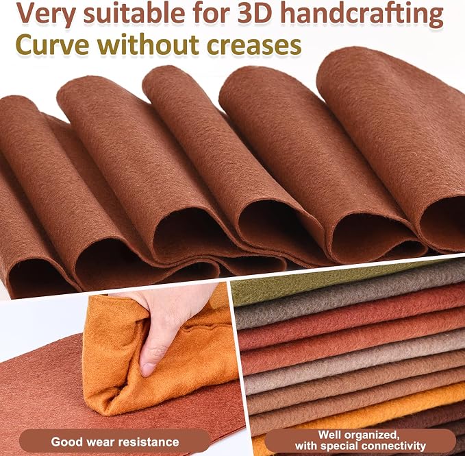 XSEINO 13 Rolls 8"x35" 1.4mm Thick Soft Felt Fabric Sheet 13 Assorted Dark - Image 4