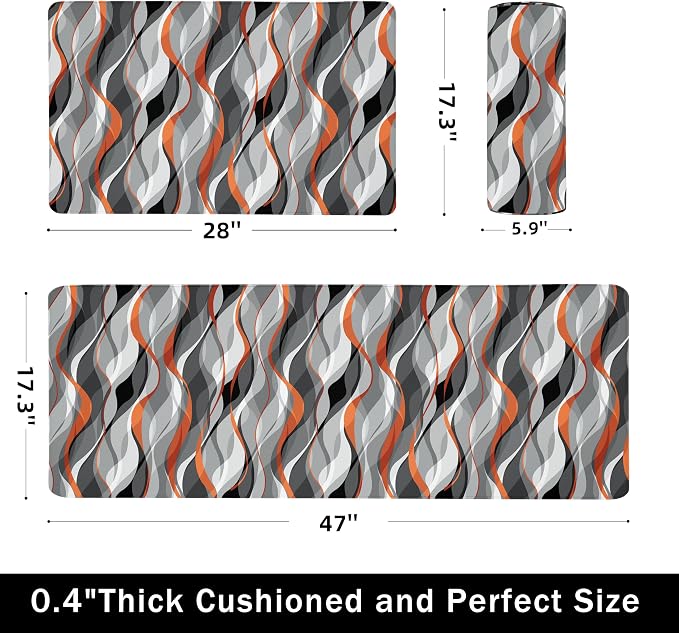Kitchen Mats for Floor Modern Abstract kitchen rugs Grey and Orange Stripe Anti - Image 2