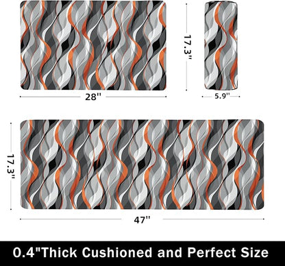 Kitchen Mats for Floor Modern Abstract kitchen rugs Grey and Orange Stripe Anti - Image 2