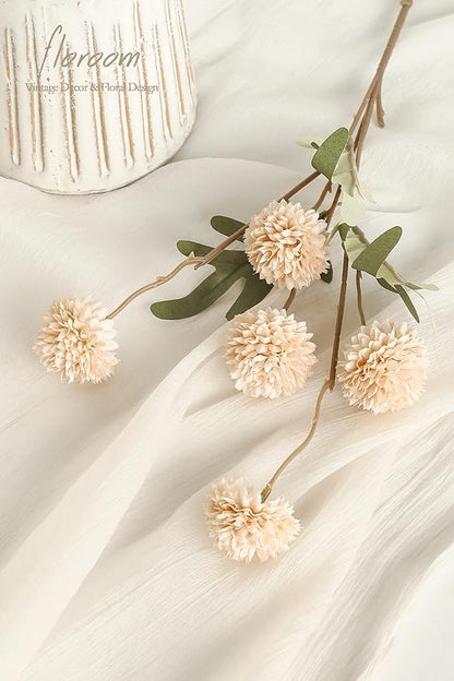 Floroom 5pcs Beige Faux Silk Mums Artificial Flowers, Bulk Fake Small Mini - Image 3