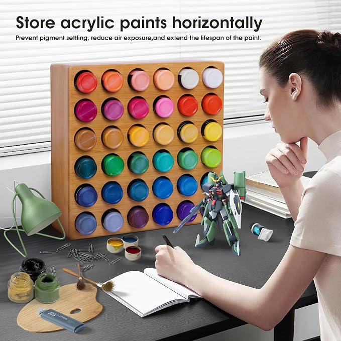Bamboo Craft Paint Storage Organizer, 36-Hole Vertical Paint Rack Stand - Image 5