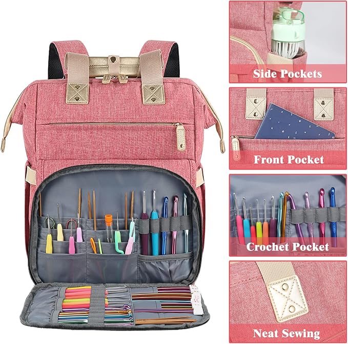 Crochet Backpack, Knitting Bag Backpack Yarn Storage Organizer Travel Crochet - Image 3