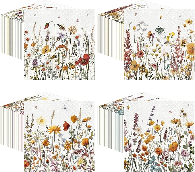Fulmoon 200 Pieces Fall Floral Cocktail Napkins Disposable Autumn Flower by Fulmoon