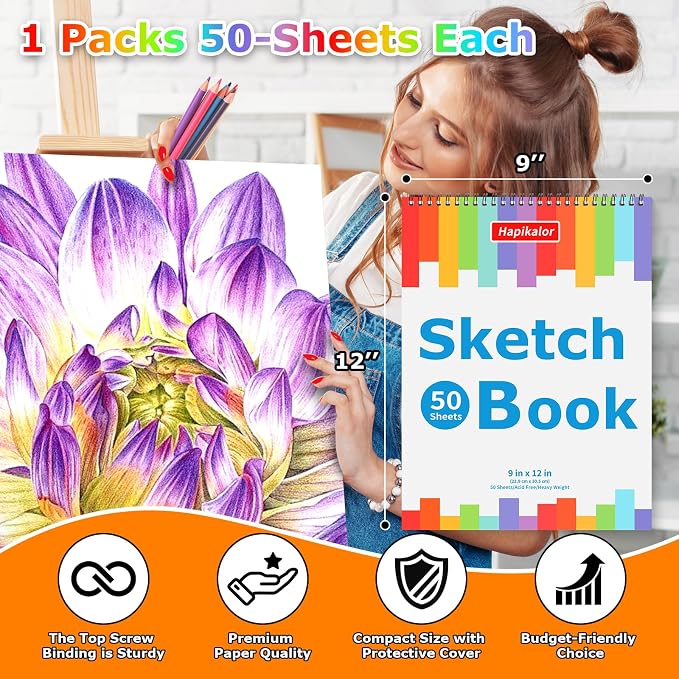 9" x 12" Sketch Book for Kids Adults, Acid Free Artist Drawing Paper Pad for - Image 2