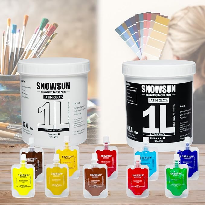 SNOWSUN Large Bulk Acrylic Paint Set, 12 Color Heavy Acrylic Paints, and - Image 4