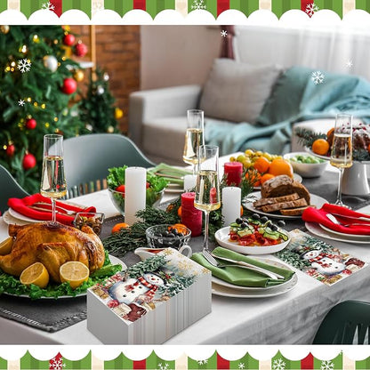100 Pcs Christmas Guest Napkins 2 Ply Snowman Disposable Paper Napkins - Image 6