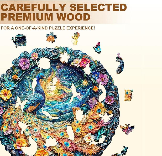 Wooden Puzzles for Adults, Peacock Puzzle, Unique Shaped Wooden Jigsaw Puzzles - Image 4