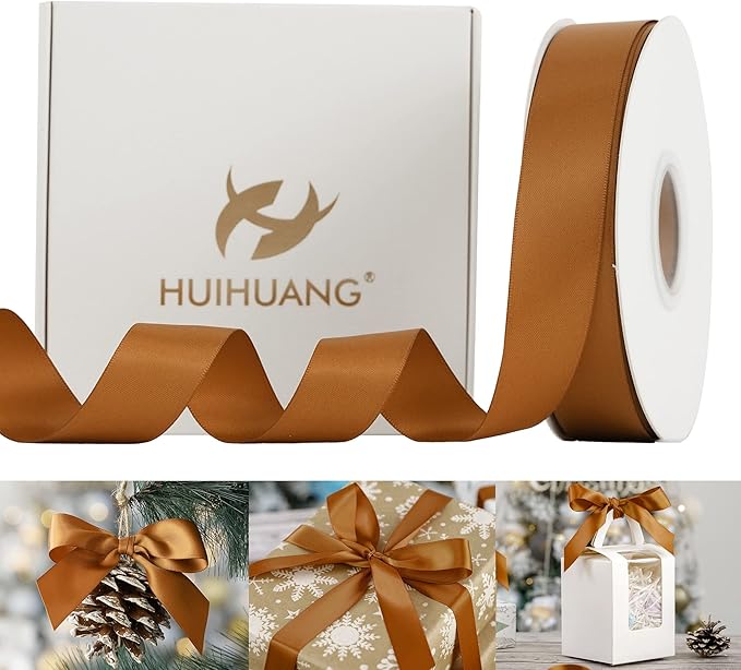 HUIHUANG Satin Ribbon 1 inch Wide Copper Ribbon 50 Yards Double Face Satin by HUIHUANG