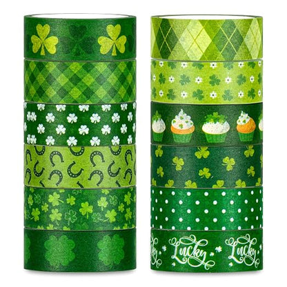 Whaline 12 Rolls St. Patrick's Day Washi Tape Green Shamrock Washi Masking Tape by Whaline