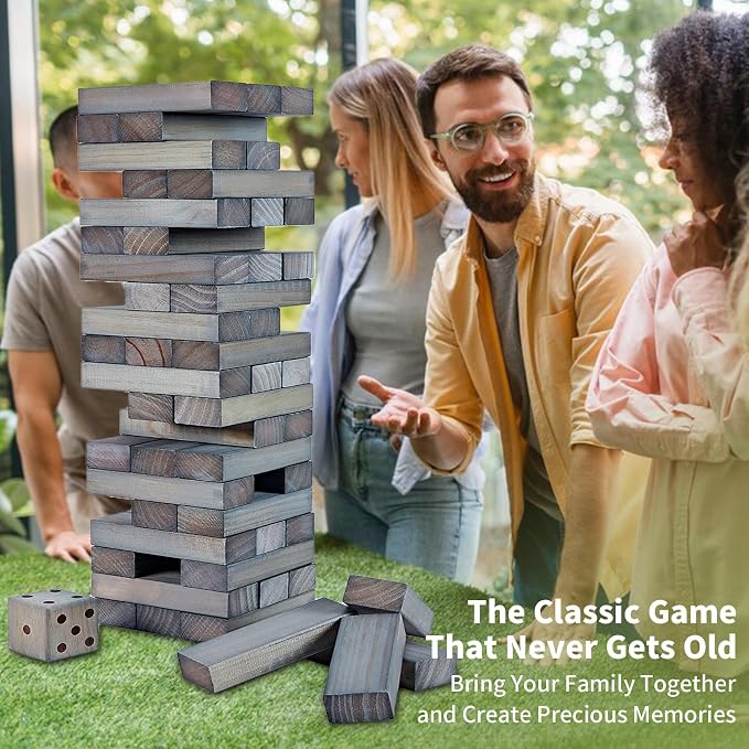 ApudArmis 60 PCS Giant Tumble Tower Stack to 5Ft, Pine Wooden Stacking Timber - Image 2