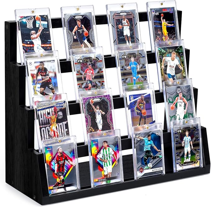 Emfogo Card Display Stand, 4-Tier Trading Card Display, Wooden Graded Baseball by Emfogo