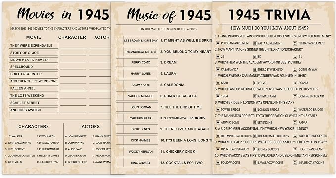 80th Birthday Party Games, Born in 1945 Games Bundle, Birthday Party Supplies by QUPT