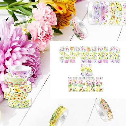 12 Rolls Spring Floral Washi Tape Set, Butterfly Tulip Flower Masking Tapes - Image 7