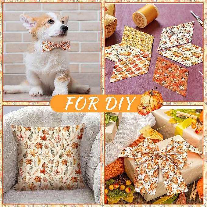 Ganeen 60 Pcs 10 x 10 Inch Fall Quilting Fabric Squares Thanksgiving Fat - Image 5
