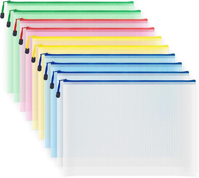 AUSTARK 10 Pcs Zipper File Bags, Waterproof Plastic Mesh Pouch by AUSTARK