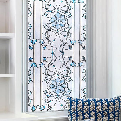3D Stained Glass Window Privacy Film, Heat Control UV Blocking Static Cling by OHTMERU