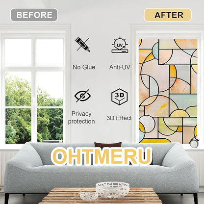 3D Stained Glass Window Privacy Film, Heat Control UV Blocking Static Cling - Image 2