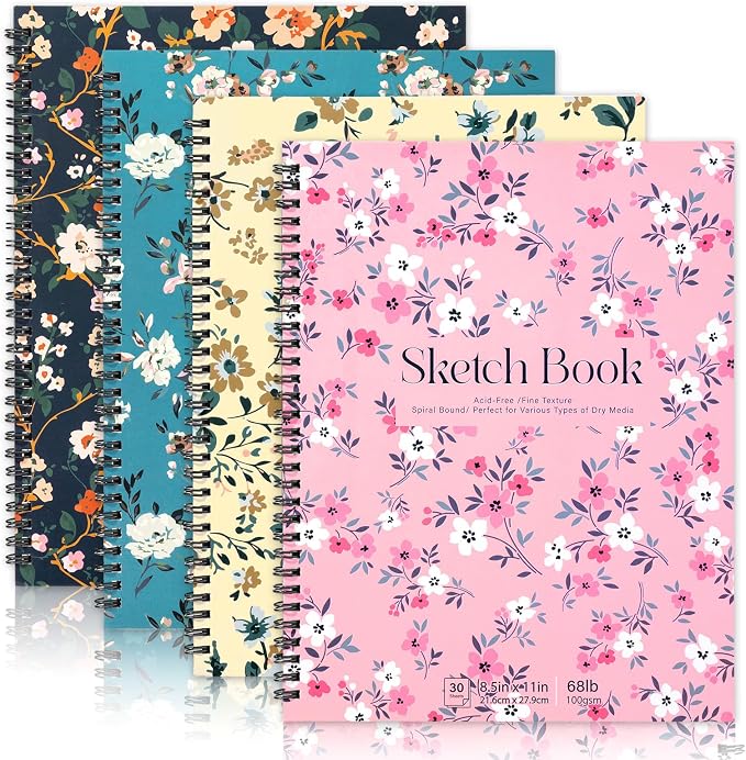 4 Pack Sketch Book, 8.5 x 11Inch Sketchbook, 68lb/100gsm Top Spiral Bound by Prudiut