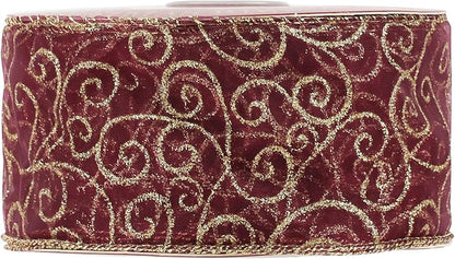 MEEDEE Red Gold Swirl Wired Ribbon 2.5 Inch Dark Red Sheer Ribbon - Image 8