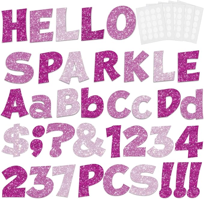 237 Pcs Glitter Bulletin Board Letters, Numbers and Punctuation, Poster Board by xiheer
