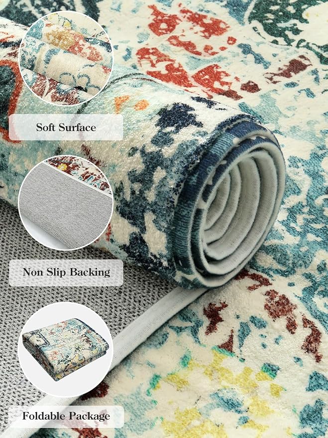 Lahome Bohemian Floral Medallion Round Rug - 3Ft Small Bedroom Round Area Rug - Image 7