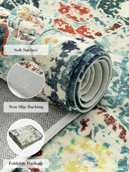 Lahome Bohemian Floral Medallion Round Rug - 3Ft Small Bedroom Round Area Rug - Image 7