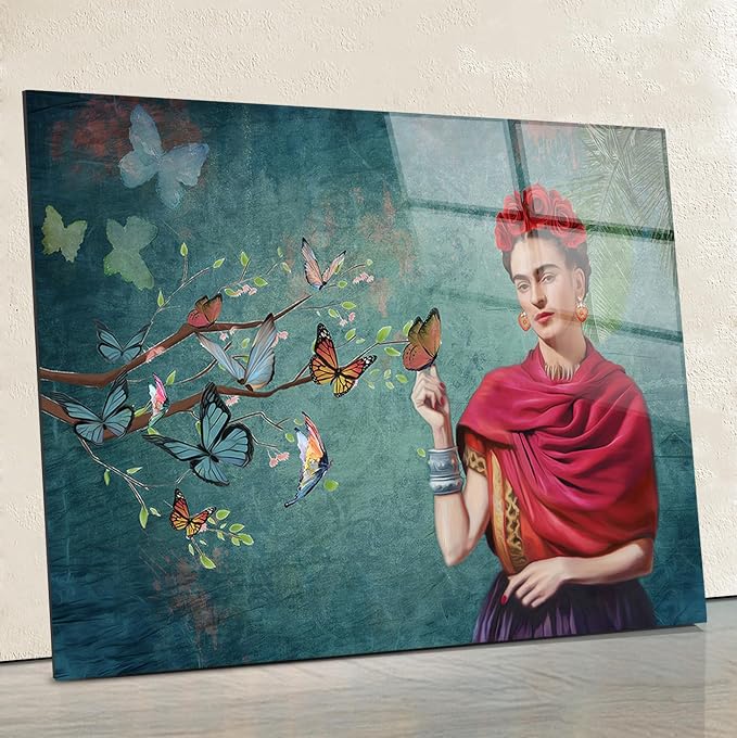 SpiritualHands Frida Kahlo Glasss Wall Art Print, Home Decor Glass Wall Art by SpiritualHands