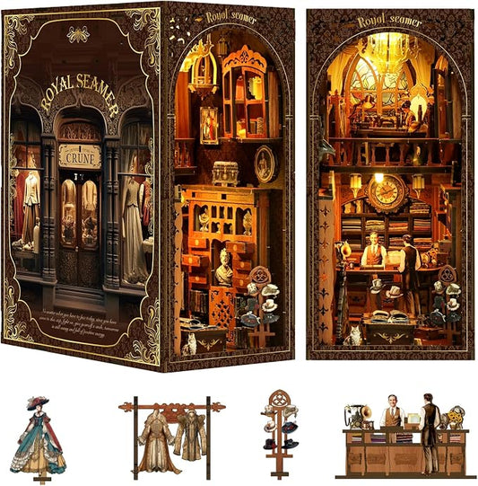 Book Nook Kit for Adults with Dust Cover & LED Light, DIY Miniature House Kit by KIBLAH