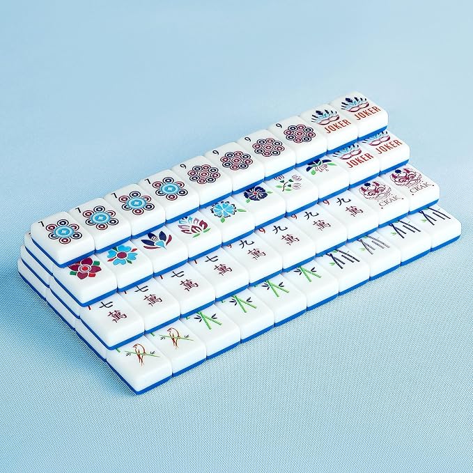 American Mahjong Tile Set, 166 Tiles White Blue Acrylic Carving Tiles, Mahjong - Image 8