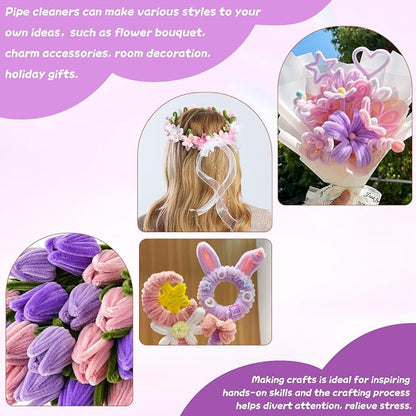 400 Pcs Chenille Stems Flowers Craft Kit, 4 Colors Soft Pipe Cleaners Bulk - Image 3
