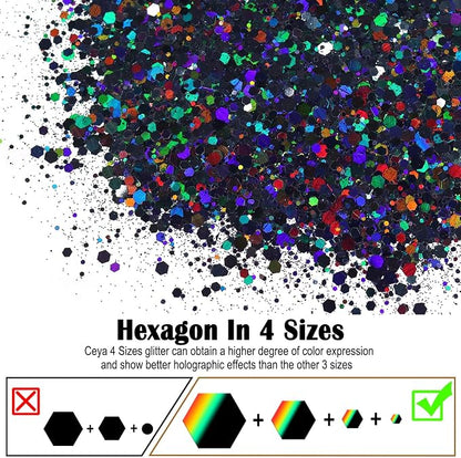 Ceya Holographic Chunky Glitter, 1 LB/ 16OZ Laser Black Bulk Craft Glitter - Image 2
