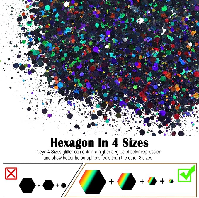 Ceya Holographic Chunky Glitter, 4.9oz/ 140g Black Craft Glitter Powder Mixed - Image 2