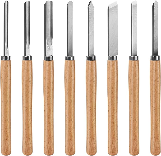 HAUTMEC Professional Wood Turning Chisel 8 pcs Set, Lathe Chisel Set by HAUTMEC