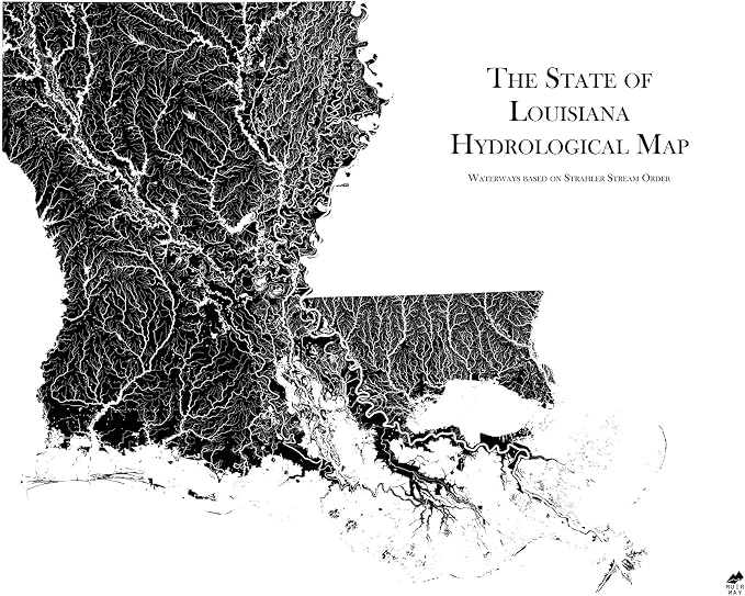 Muir Way Hydrological River Map of Louisiana by MuirWay
