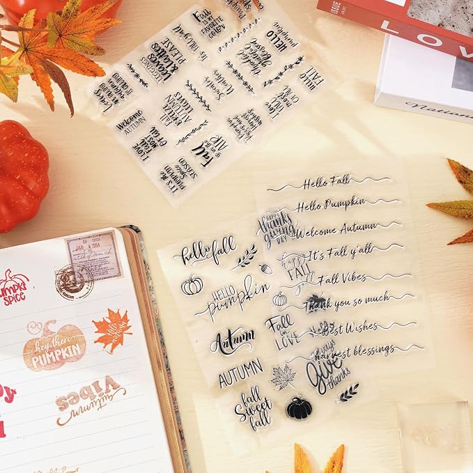 Whaline 4 Sheet Fall Thanksgiving Words Clear Stamps Greeting Words Pumpkin - Image 7