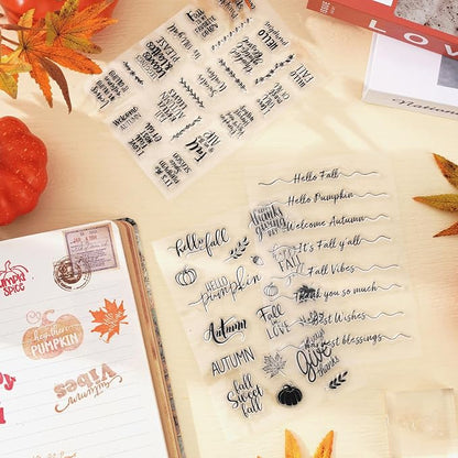 Whaline 4 Sheet Fall Thanksgiving Words Clear Stamps Greeting Words Pumpkin - Image 7