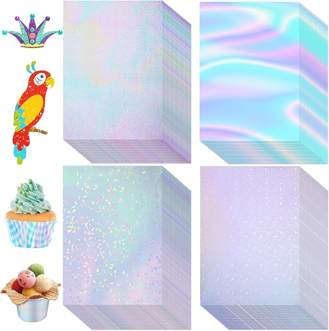108 Sheets Holographic Sticker Paper Clear A4 Vinyl Sticker Laminate Sheets by Mimorou