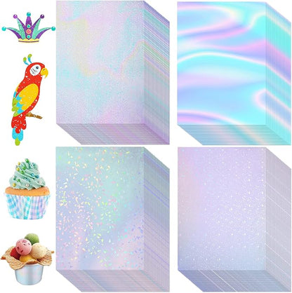 108 Sheets Holographic Sticker Paper Clear A4 Vinyl Sticker Laminate Sheets by Mimorou