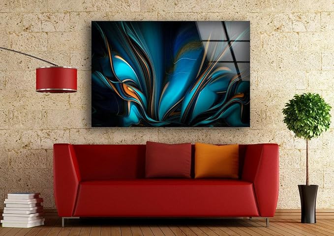 My Photostation.com 28Wx18H'' Orange & Blue Abstract Glass Wall ArtTempered - Image 6