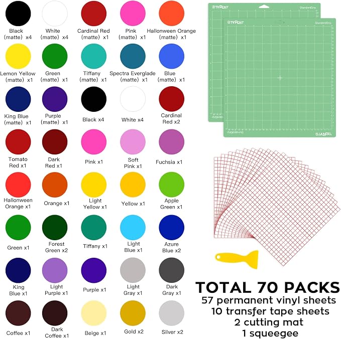 HTVRONT 70 Pack Vinyl for Cutting Machine, 57 Sheets 12" X 12" Permanent - Image 2