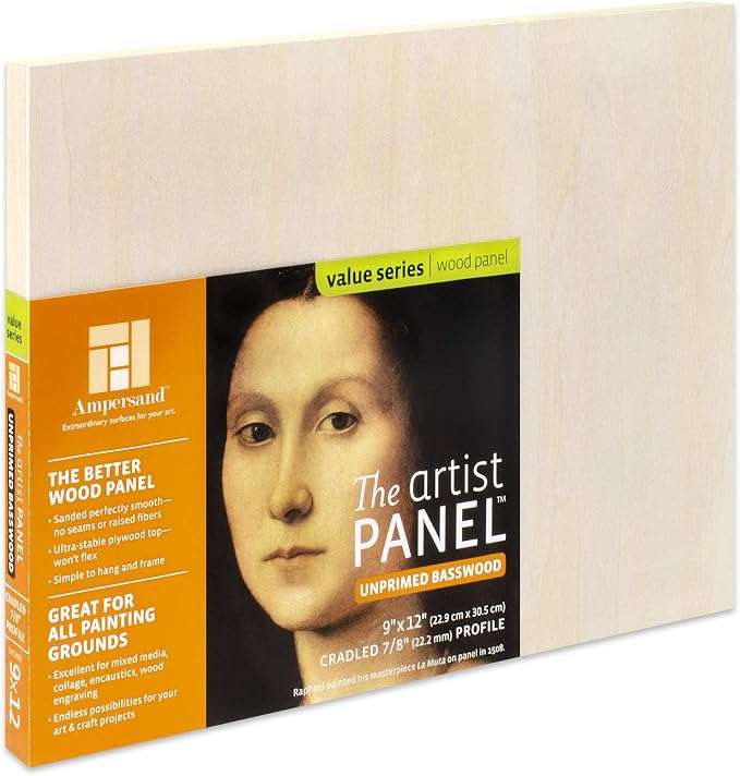 Ampersand Art Supply Unprimed Basswood Artist Panel, 7/8" Cradled Profile by AmpersandArtSupply
