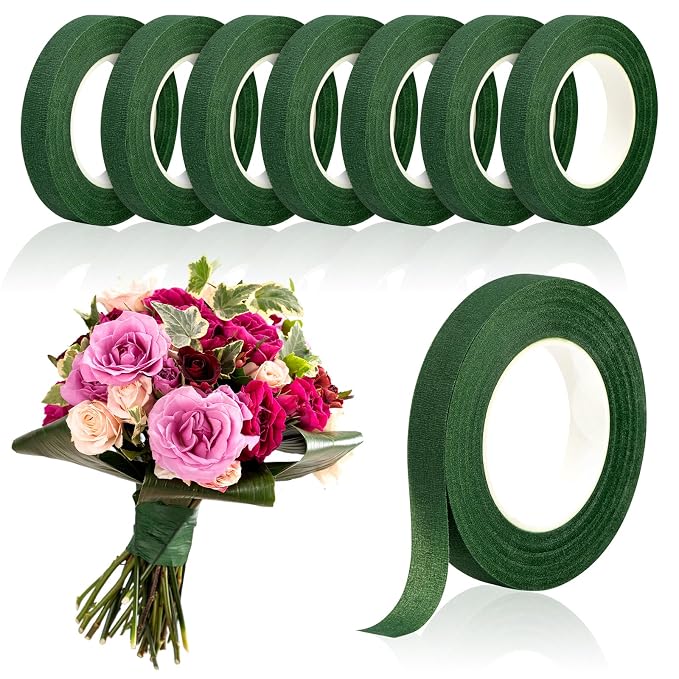 8 Rolls Floral Tape, 1/2" Wide Flower Tape, Dark Green Floral Tape by COIDEA