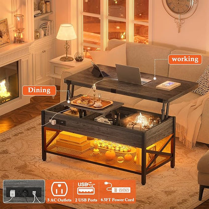 Aheaplus Coffee Table Lift Top Multi-Function Coffee Table Converts to Dining - Image 4