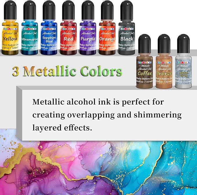 FansArriche Alcohol Inks for Resin, 16 Colors High Concentrated Alcohol Ink Set - Image 6